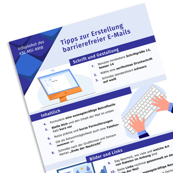 Ausschnitt eines Infoplakats des KSL-MSi-NRW zur Erstellung barrierefreier E-Mails