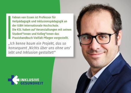 Postkarte: Prof. Dr. Fabian van Essen: Ich kenne kaum ein Projekt, das so konsequent 'Nichts über uns ohne uns' lebt und Inklusion gestaltet!