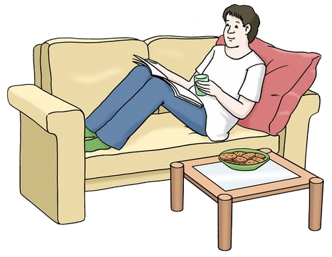 Ein Mensch sitzt gemütlich auf dem Sofa und liest.