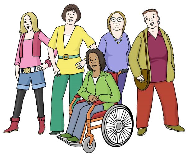 Eine Gruppe selbst-bewusster Frauen mit Behinderungen.