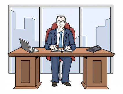 Ein Chef sitzt an seinem Schreibtisch.