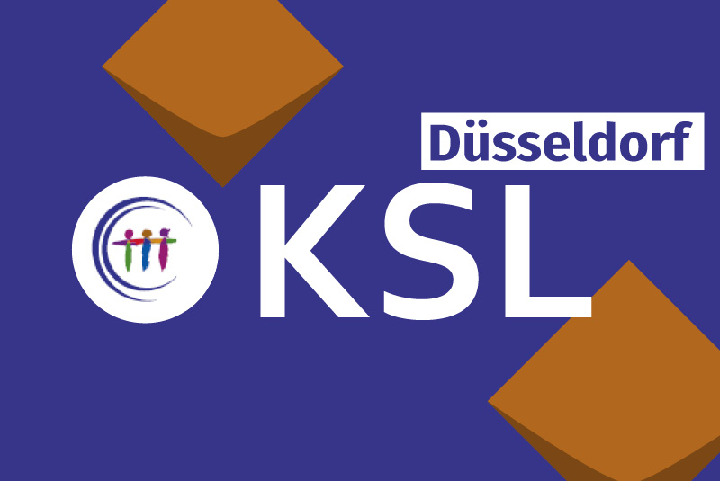 Abkürzung KSL mit Zusatz Düsseldorf vor cognac farbenen Kacheln des KSL.Düsseldorf