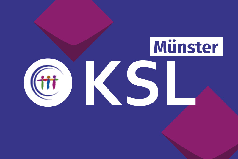 Abkürzung KSL mit Zusatz Münster vor lila Kacheln des KSL.Münster