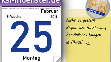 Kalenderblatt 25.02.2019 mit Merkzettel zur Wanderaustellung in Ahaus.