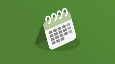 Ein in weiß gezeichneter Kalender vor grünem Hintergrund.