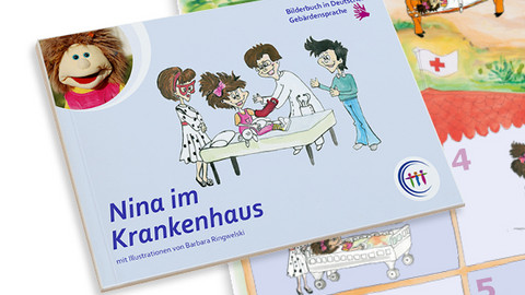 Das Buch und das Plakat zu der Geschichte "Nina im Krankenhaus"