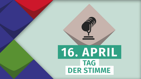 Webbanner 2. April WelWebbanner Tag der Stimme/Symbol auf mint-grün-farbiger Kachel/links bunt und viele blaue Kacheln der KSL.NRW Kacheln