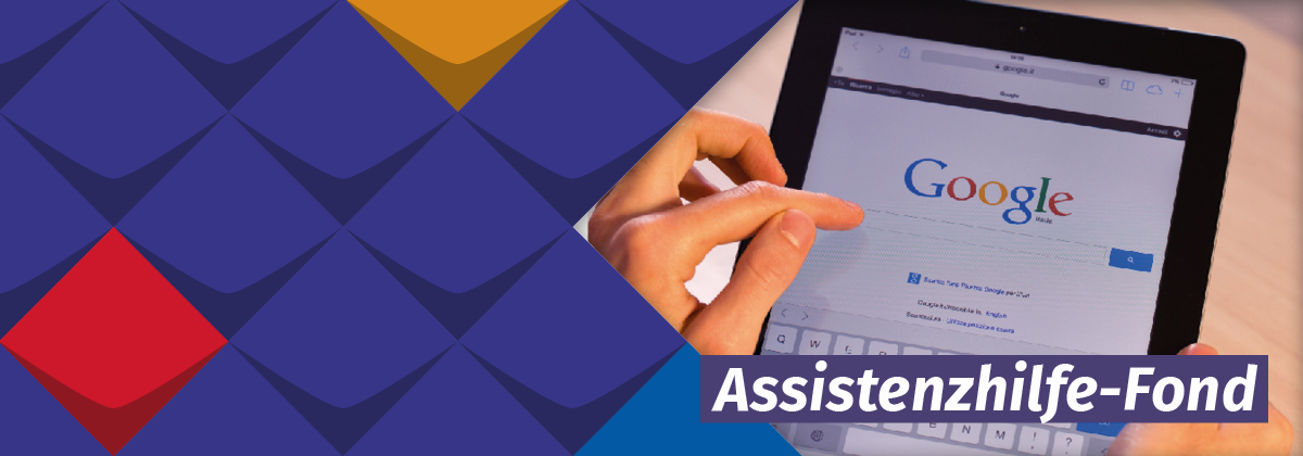 KSL entdeckt: Assistenzhilfe-Fond von AbilityWatch Kacheln der KSL und eine Person die auf dem Tablet googelt