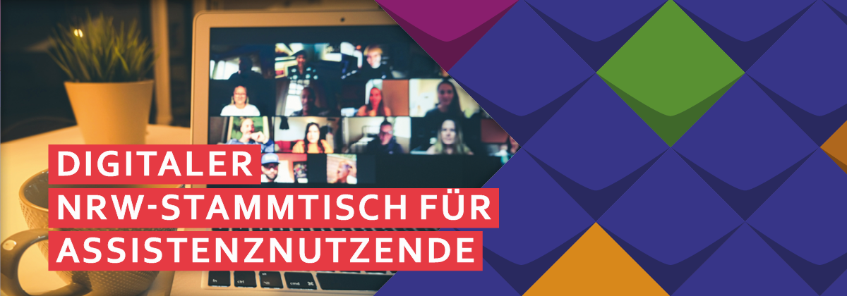 Bild eines Laptops mit einer Videokonferenz mit einer Gruppe von Personen vor Kacheln der KSL.NRW