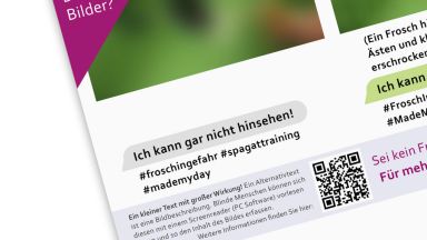 Plakat Alternativtext Der Ausschnitt eines Plakates. In der Ecke steht "Wie sehen Blinde Bilder".