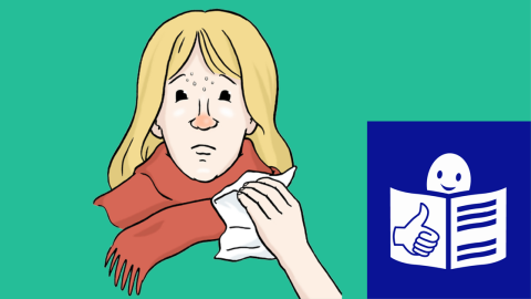 EIne Kranke Person und das Leichte Sprache Symbol