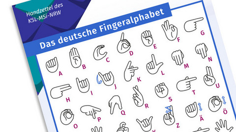 Handzettel zum deutschen Fingeralphabet im Anschnitt