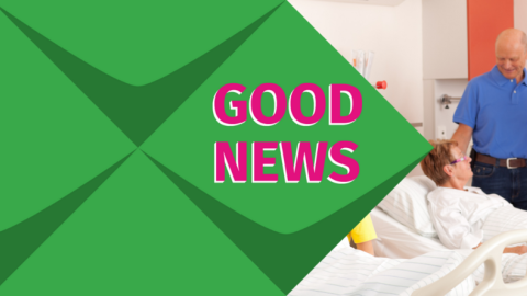 Güne Kacheln und ein Foto einer Krankenhaussituation. Auf den Kacheln steht: Good News: Gute Nachrichten