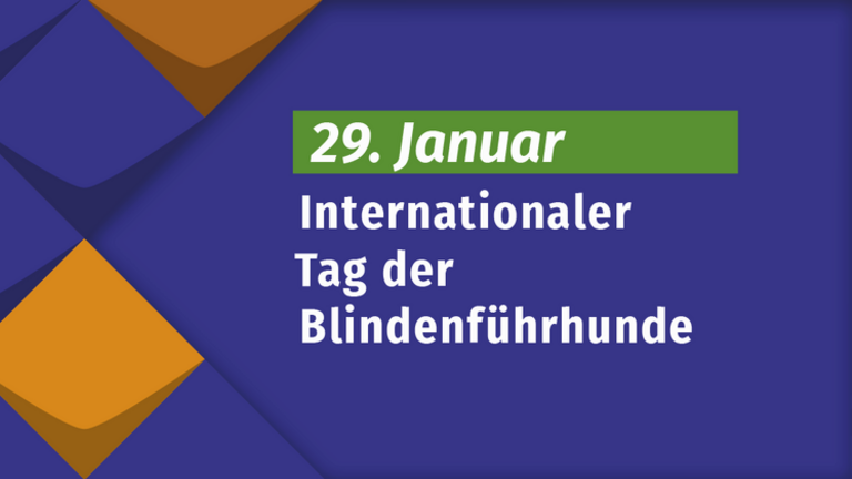 Text auf bunten Kacheln der KSL: 29. Januar Internationaler Tag der Blidenführhunde