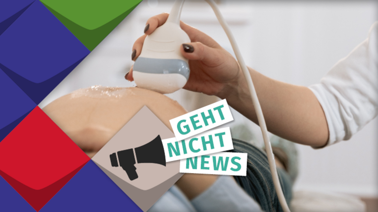 Geht-Nicht-News/Eine Nachricht, bei der wir Stellung beziehen: Das steht auf einem Symbolfoto, das den schwangeren Bauch einer Frau beim Frauenarzt zeigt. Es steht symbolisch für einen NIPT-Test, einen Nicht-invasiven-Pränataltest